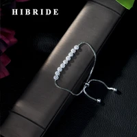 hibride delicate sliver color girl adjustable baguette bracelet charms stacked cubic zircon bracelet for wedding b 43