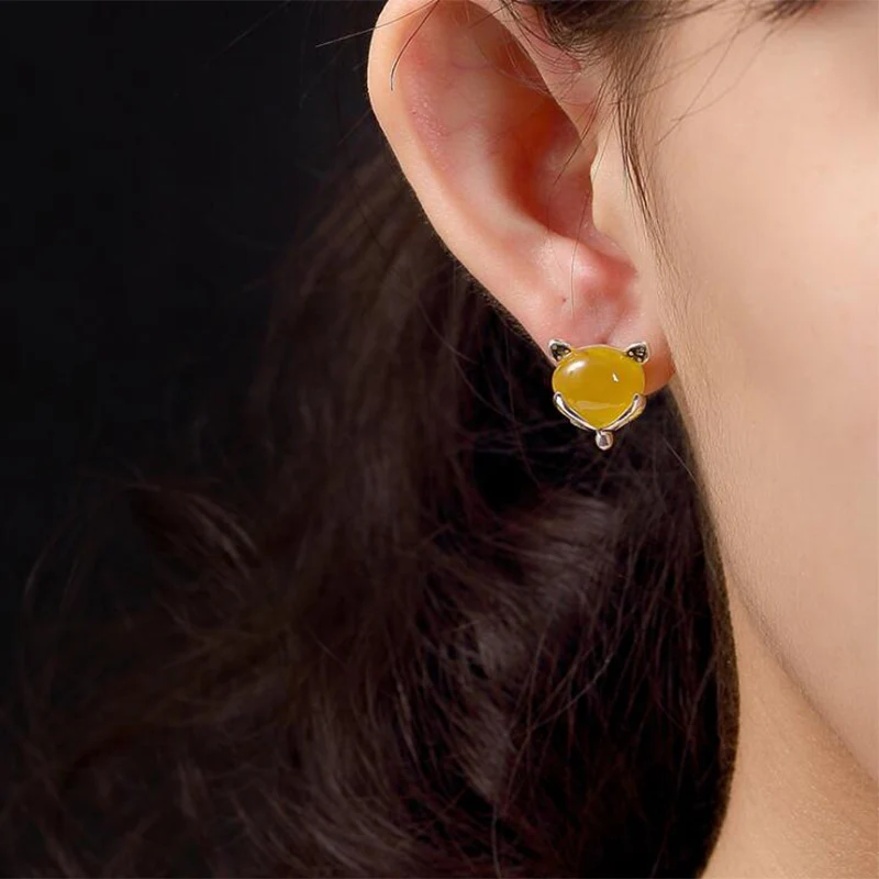 Женские серьги-гвоздики из серебра 2019 пробы с натуральным камнем | Украшения и