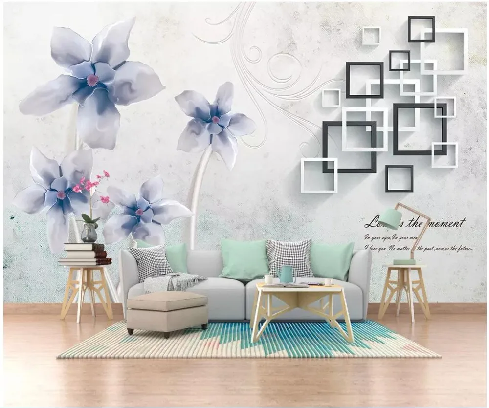 

Настенные 3d обои на заказ, квадратные, Рисованные вручную цветы и фотообои для гостиной, 3 d