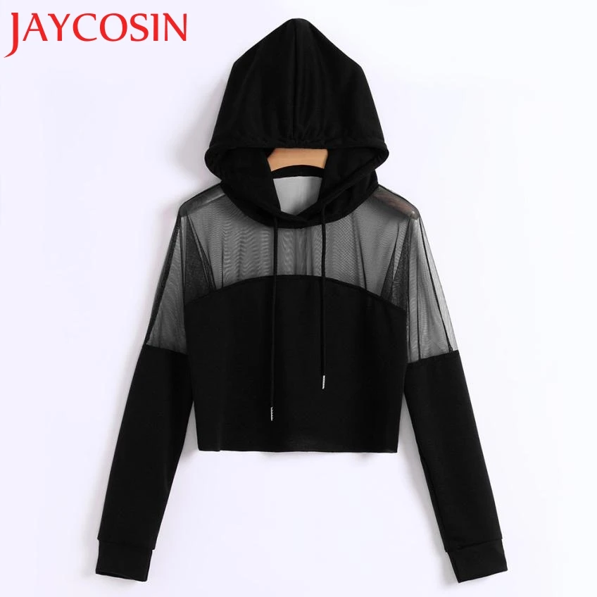 JAYCOSIN 2018 Женская Однотонная рубашка с длинным рукавом и капюшоном в стиле бохо
