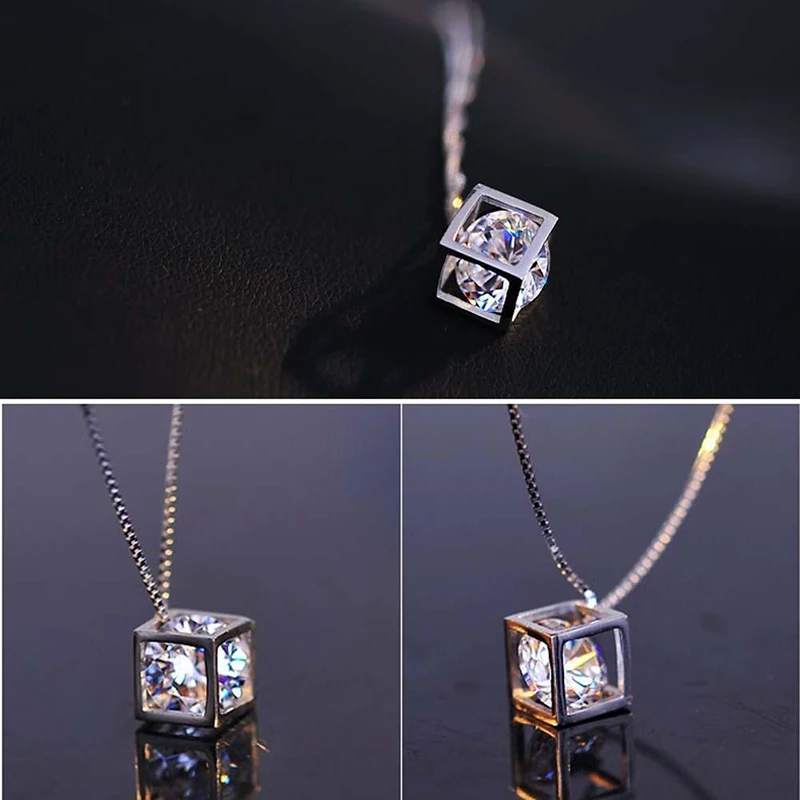 Кристальное ожерелье с подвеской простое Трендовое квадратное Серебряная