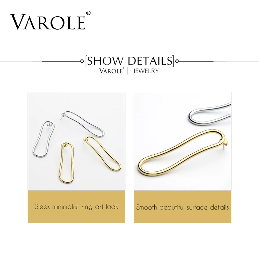 VAROLE, простой стиль, гладкие линии, длинные круглые серьги для женщин, медь, высокое качество, серебряные, золотые серьги,, подарок