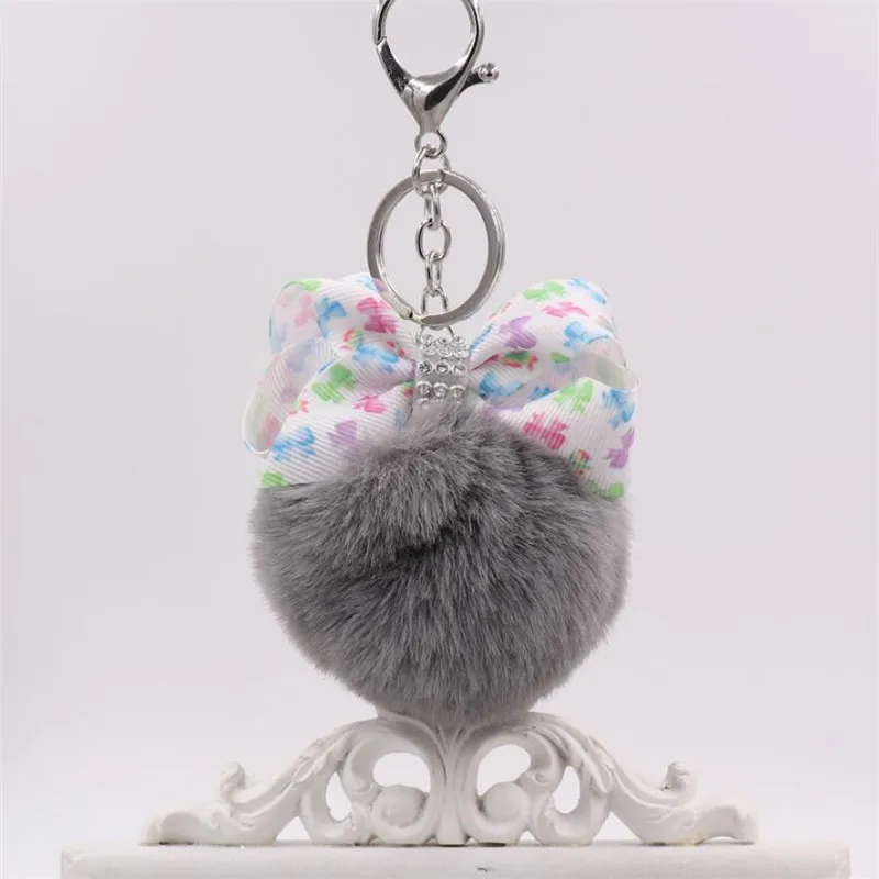 Fashion Accessories Bowknot Faux Rabbit Fur Keychain Ball Key Chains Bag Pendant Car Keyring Pompom Holder For Women | Украшения и