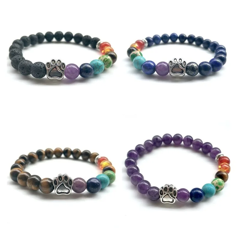 7 цветов 8 мм семь чакр каменные бусины браслеты собака кошка ноги талисман