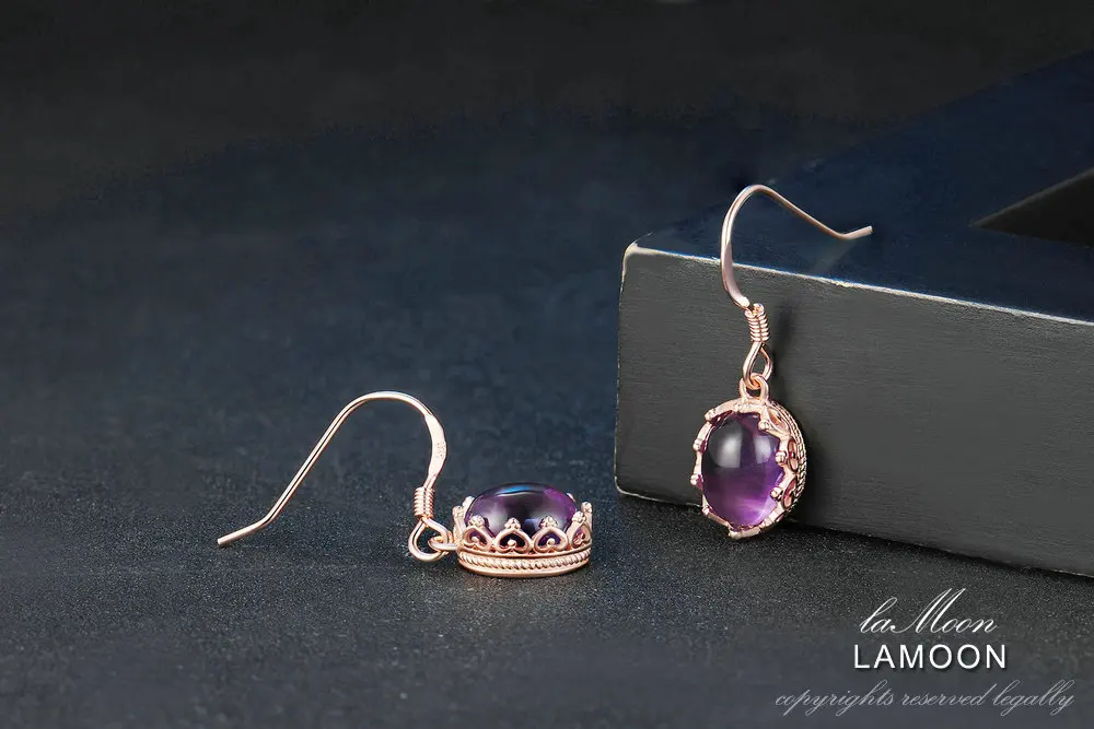 LAMOON 7x9 мм 2.7ct натуральный Овальный Фиолетовый аметист 925 пробы Серебряные ювелирные изделия серьги в виде капель с S925 LMEI036