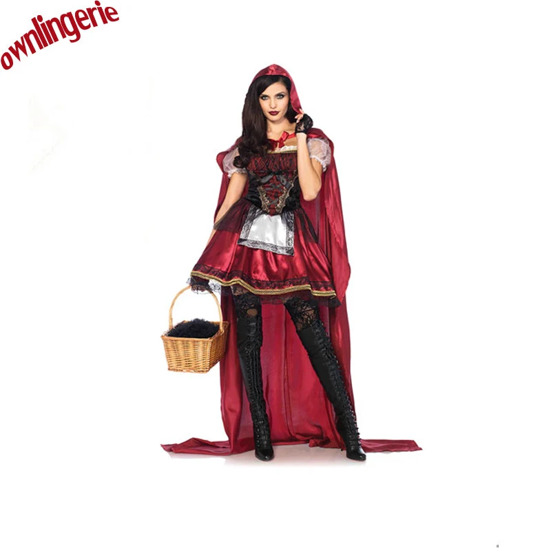 

free shipping one size Sexy Little Red Riding Hood Adult Queen Costumes Cape Long Dress Fancy Princess Cosplay Dress M40319