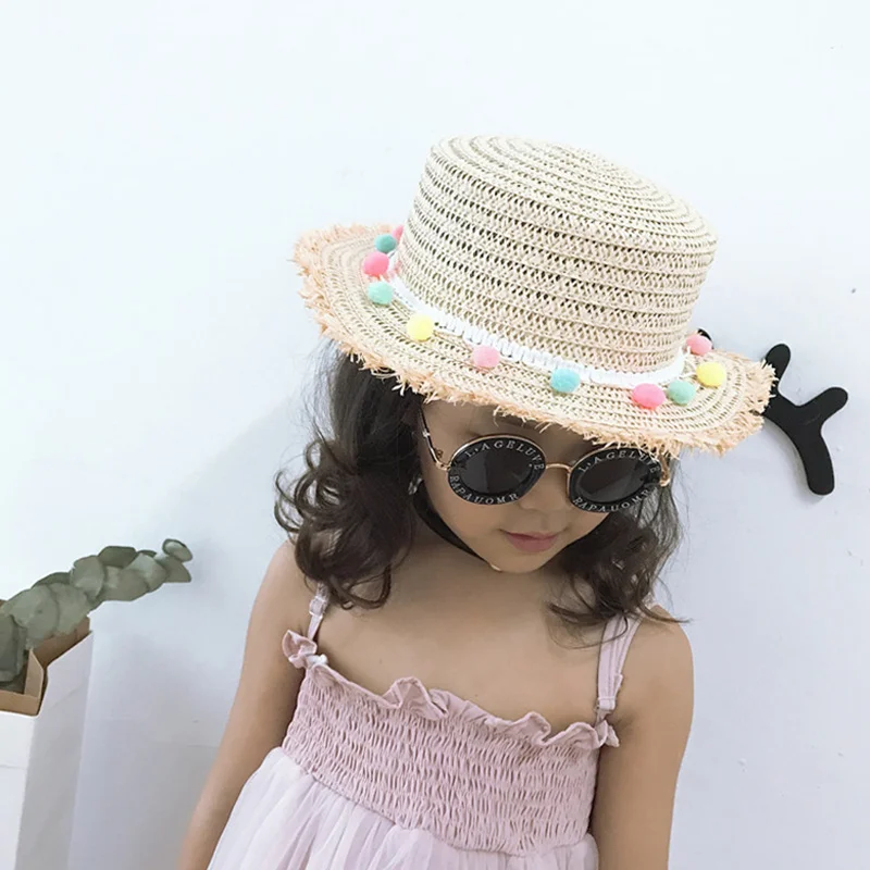 Новая летняя соломенная шляпа для девочек с широкими полями и кисточками флоппи