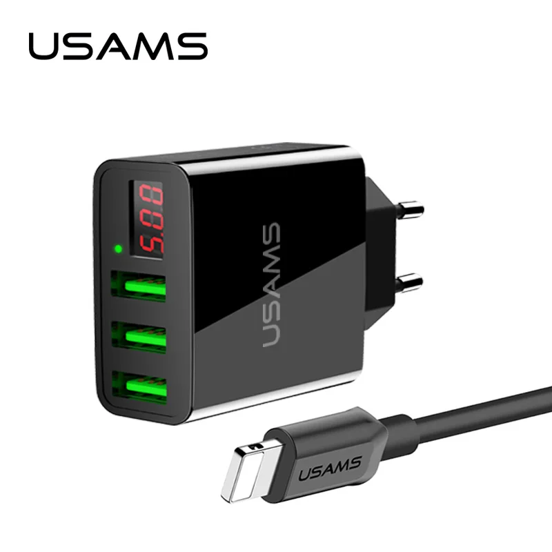 3 USB зарядное устройство с светодиодный дисплеем USAMS max 2.4A EU кабелем micro usb кабель type