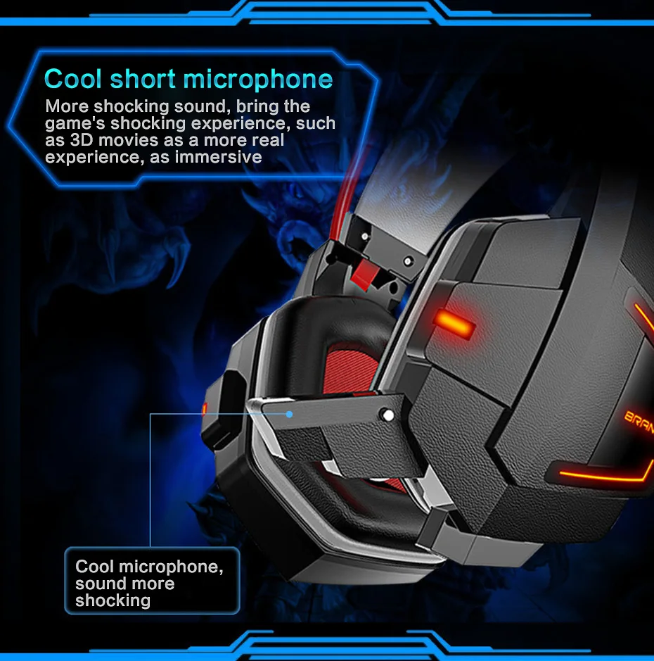 Y036 глубокий бас Over Ear Gaming Headset повязка наушники с легкой Hi Fi стерео игровые