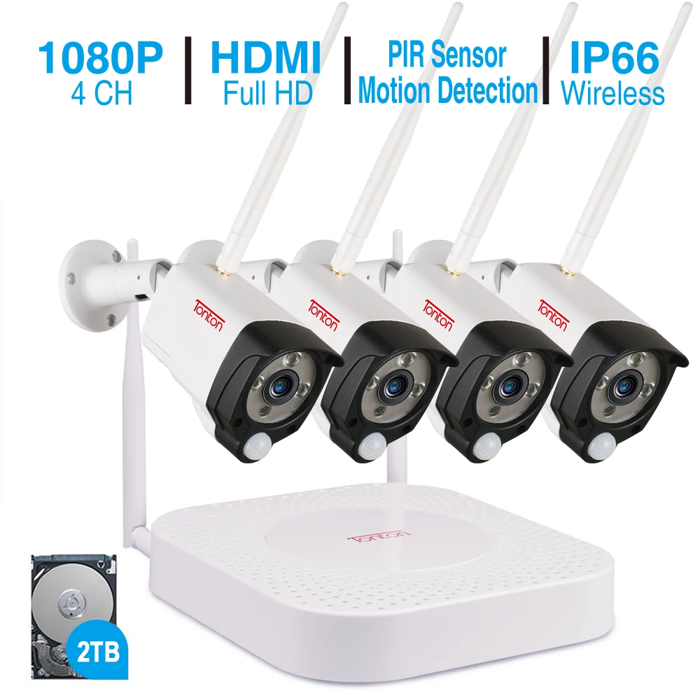 Tonton 1080 P Беспроводная система видеонаблюдения 2MP 4CH HD Wi Fi NVR комплект Открытый ИК