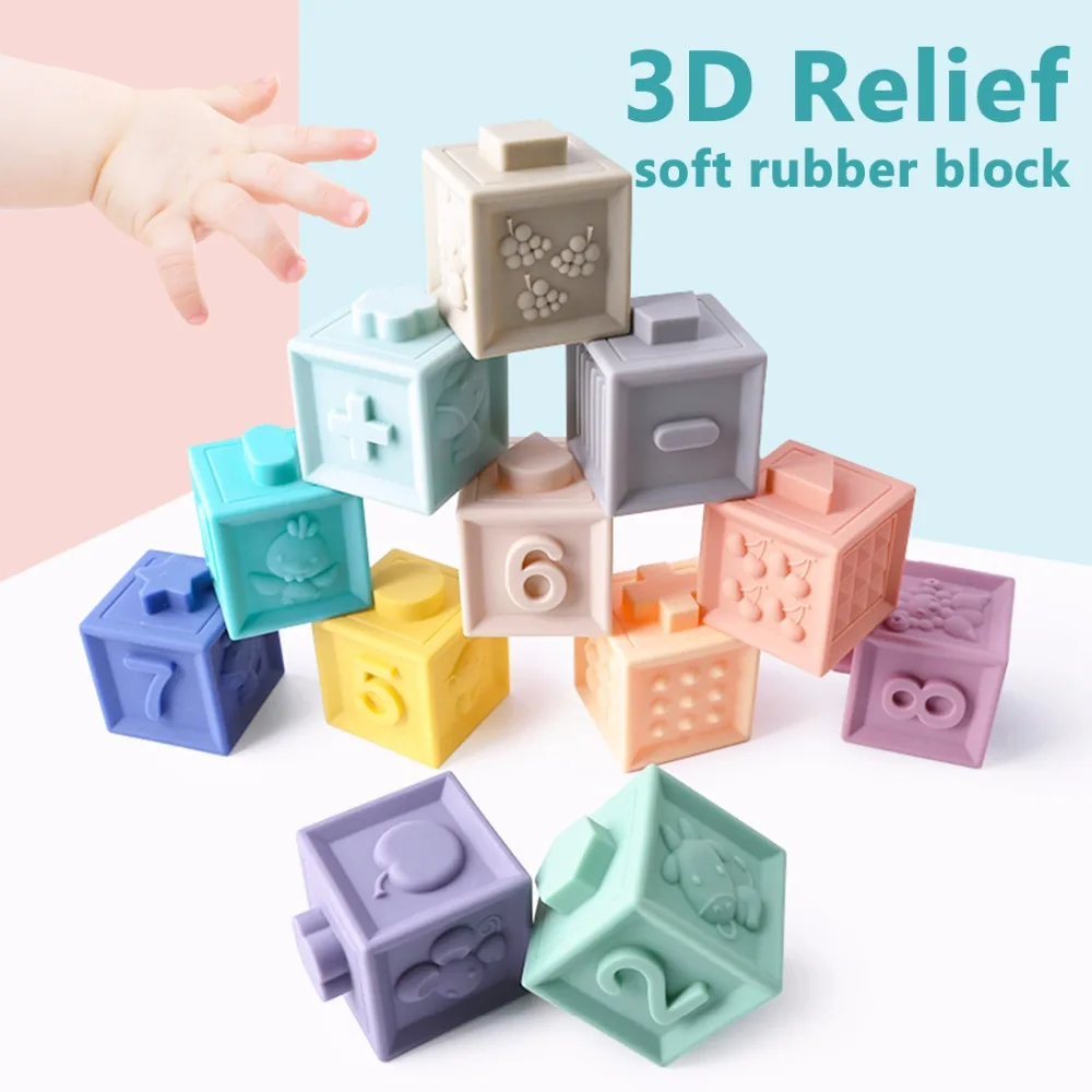 

Bopoobo Silicone Building Blocks Baby Grasp Toy 3D Touch Hand Soft Balls Baby Massage Rubber Teethers Squeeze Toy Toys