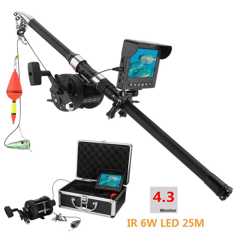 

15M 25M HD Color 1000TVL Underwater Ice Fishing Camera Sea Wheel Video Fish Finder 4.3" LCD 6W IR LED 165 Degrees Angle