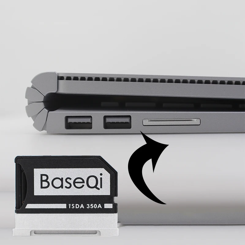 BaseQi алюминиевый стелс-накопитель Micro SD/TF карта адаптер SD кард-ридер для microsoft Surface Book 1" и Surface Book 2 13"