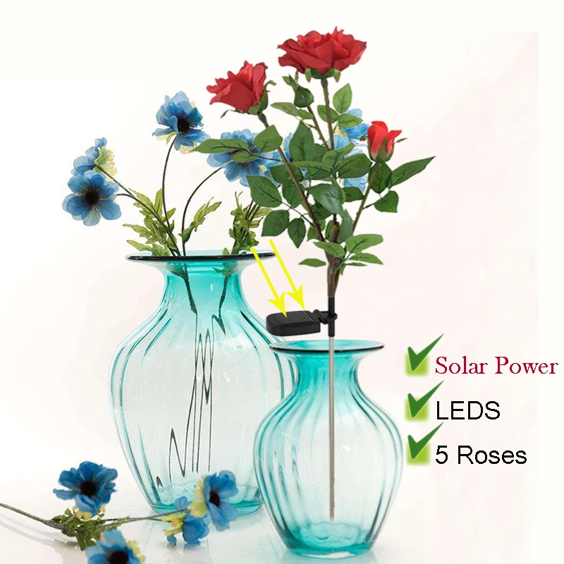 3 Roses Solar light Perfect quality LED Outdoor lighting Powerful solar panel garden Flower lights Insertable foot | Освещение