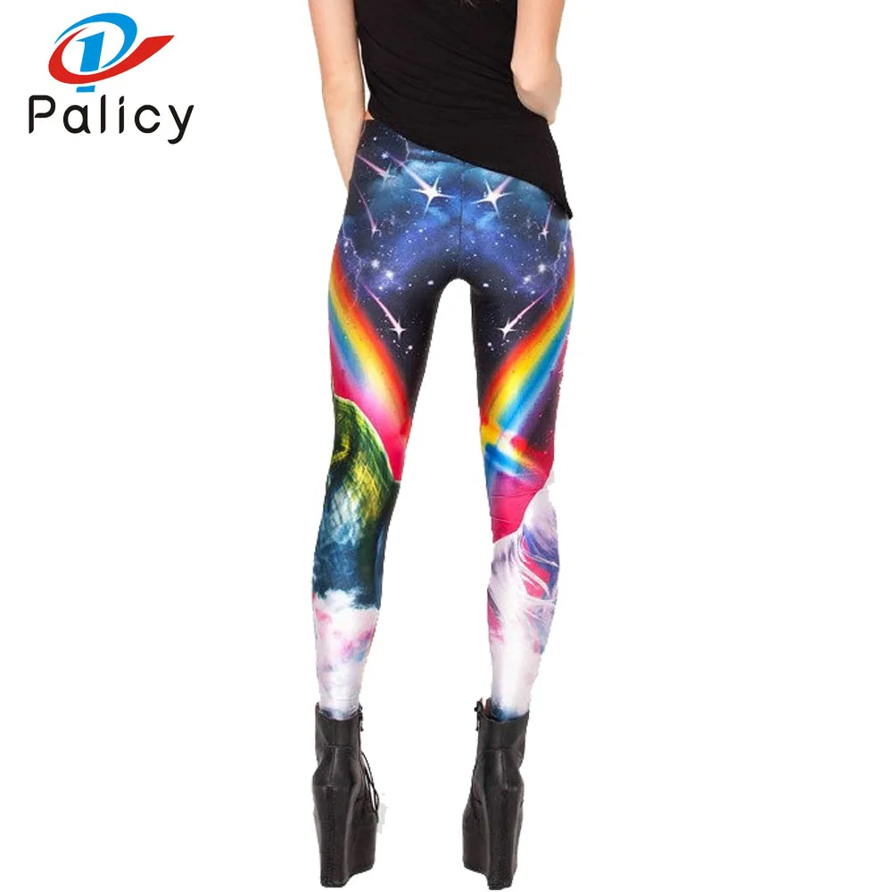 Palicy 2017 Fashion 3D Print Leggings Women Patterned Mid Waist Rainbow Workout Trouser Strench Pants Unicorn Galaxy Casual Thin
