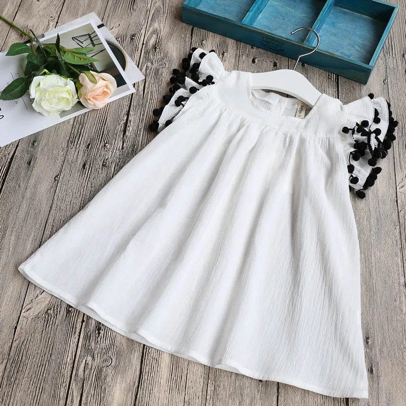 2017 новые летние платья для девочек детская одежда однотонное белое и оранжевое