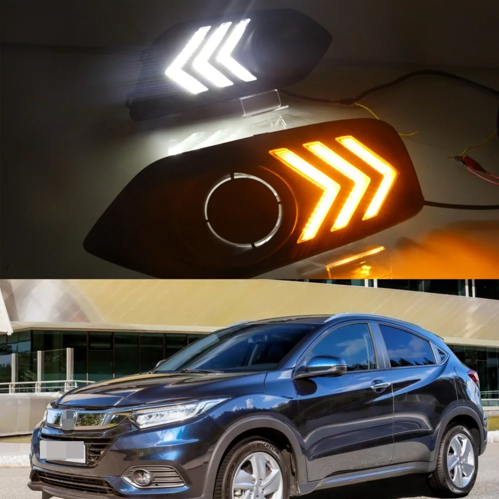 

2X LED Daytime Running Light Yellow Turning Signal Waterproof DRL Fog Lamp For Honda HR-V EU 2018-2019