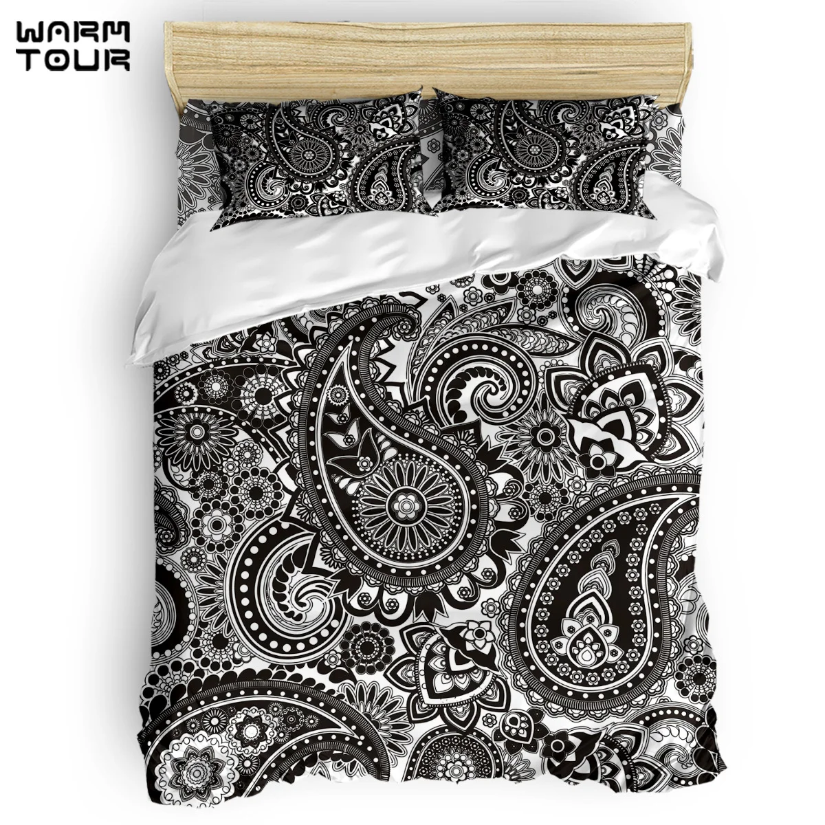

WARMTOUR Duvet Cover Black And White Paisley Duvet Cover Set 4 Piece Bedding Set For Beds DHL Shipping Methods