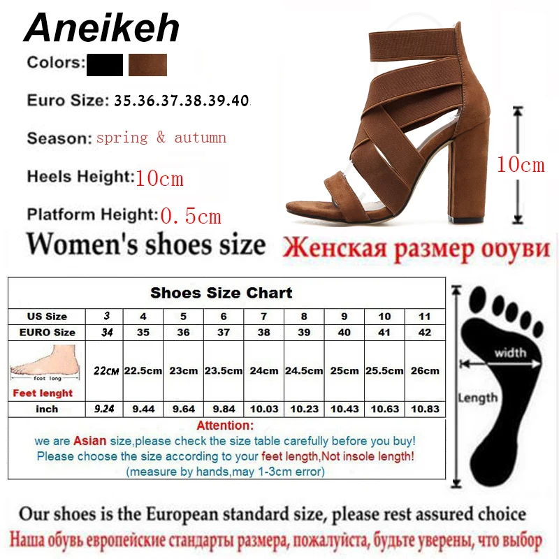Aneikeh/ г.; сандалии-гладиаторы; Модные женские сандалии; обувь на высоком каблуке с открытым носком и ремешком на щиколотке; туфли-лодочки черного цвета; Размеры 35-40