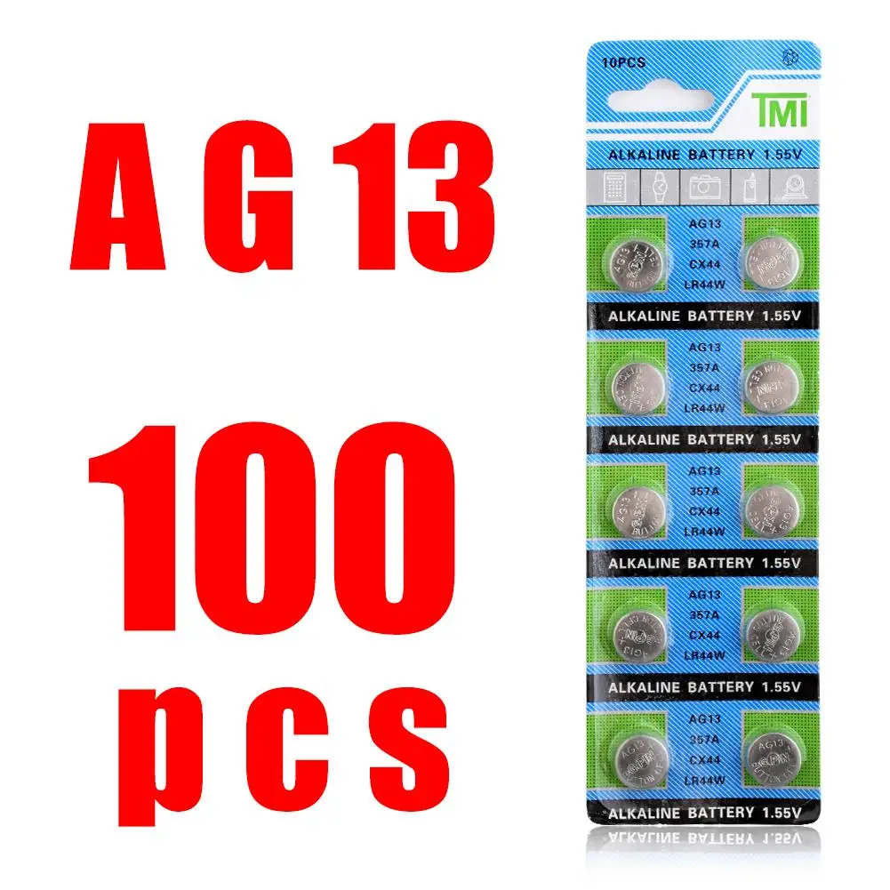 100 шт./10 карт Ag13 батарея для монет 357 SR1154 1 55 в SR44 A76 LR44 H Размер 11 6*5 мм для/MP3
