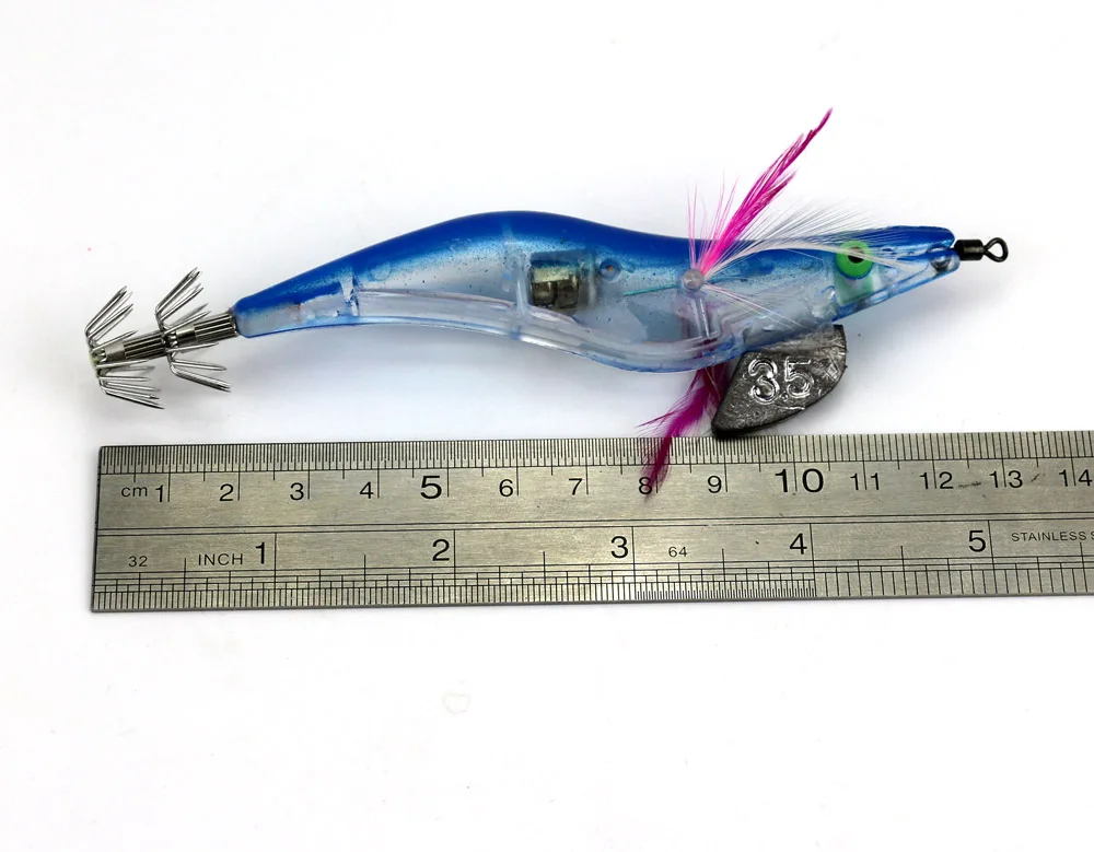 Big Sale 5pcs New Shrimp Fishing lures Artificial Electronic Squid Jigs Light Wooden Tackles Lead Head Baits 12.8cm 29g | Спорт и
