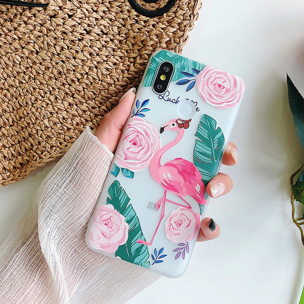 Eqvvol Silicon Phone Case For Xiaomi 8 5X 6X Mix 2 2S Rose Floral Cases Redmi Note 5 5A 4 Soft TPU Cover Cute Cartoon Coque |