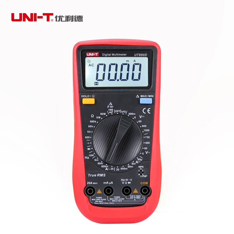 UNI T UT890D Цифровой мультиметр True RMS AC/DC Напряжение Ток Сопротивление тестеры Multi
