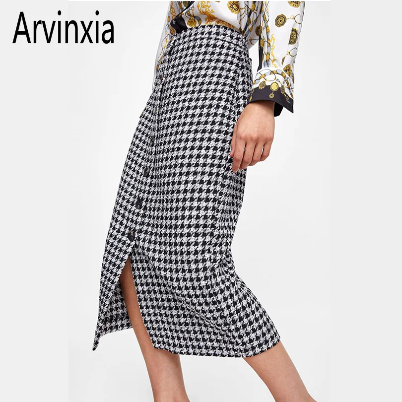 Arvinxia ZA повседневное Pland кисточкой прямые для женщин Mid удлиненная юбка новый