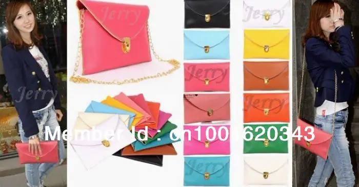 Free Shipping Hot Korea Style Womens Envelope Clutch Chain Purse HandBag Shoulder Bag 10 Colors |