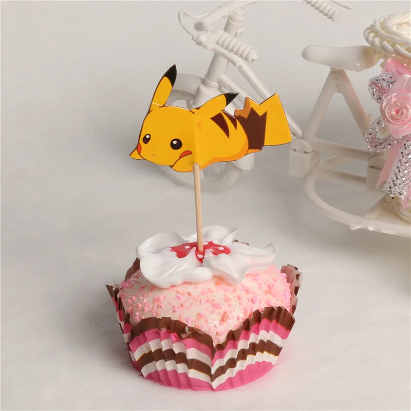 24 шт. Покемон Пикачу Cupcake Toppers выборка Baby Shower Поставки детей День рождения пирог