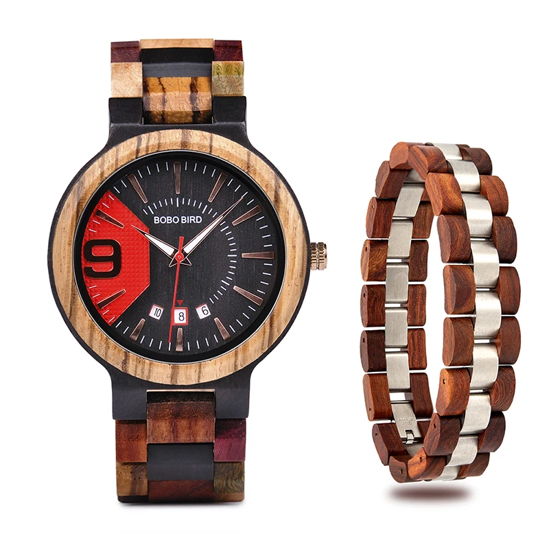 Мужские часы reloj hombre BOBO BIRD Набор браслетов деревянные отображение даты японский