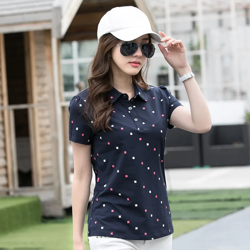 Новинка 2020 летняя брендовая рубашка поло в горошек Женская Облегающая с коротким