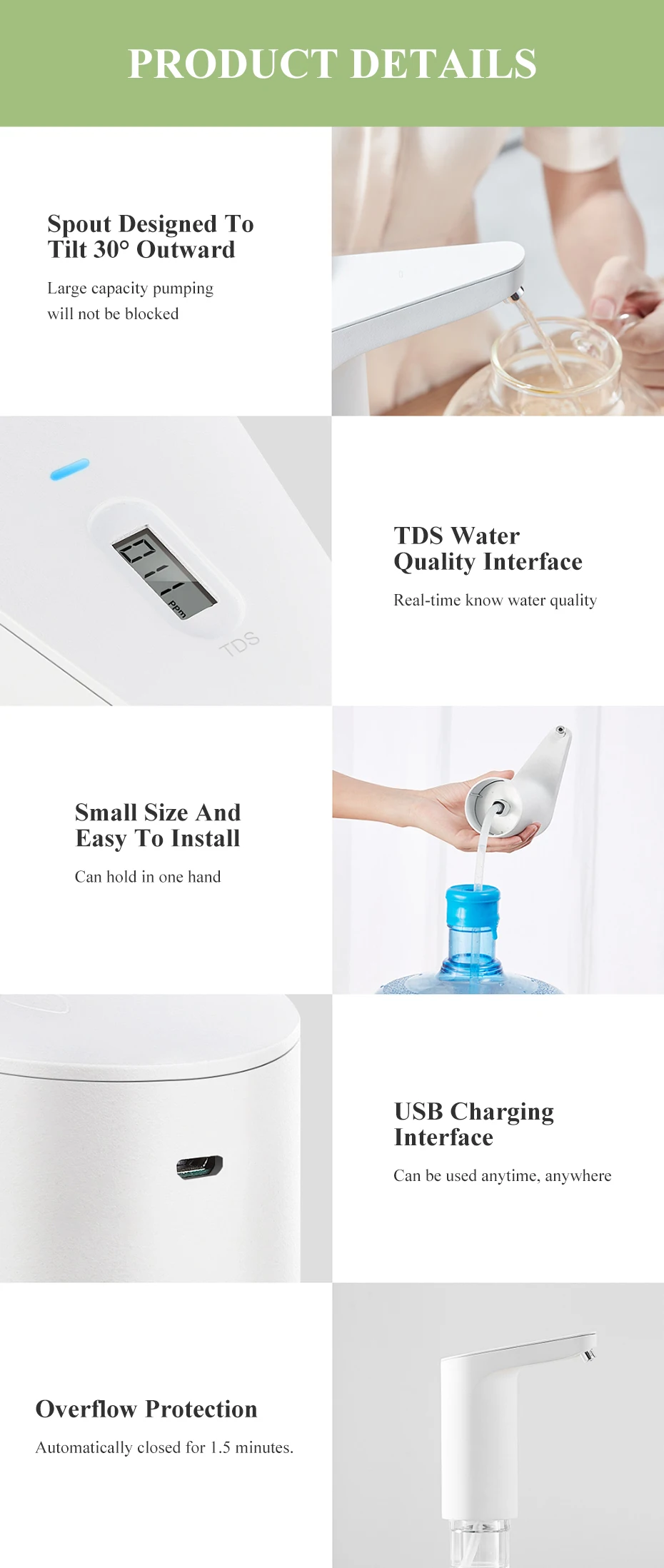 Xiaomi Mijia XiaoLang TDS автоматический мини сенсорный выключатель водяной насос беспроводной Перезаряжаемый Электрический диспенсер водяной насос для кухни