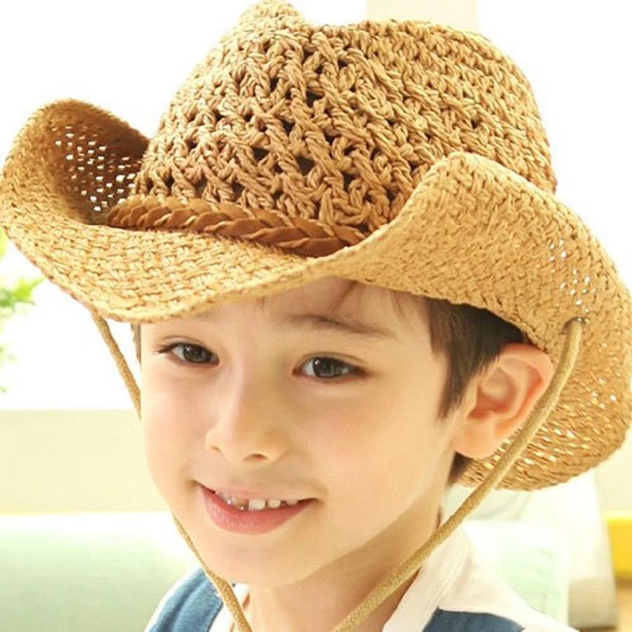 New Arriver 2 3 4 5 6 7Y Kids Cowboy Hat Summer Travel Sun Boy's Straw Cap Beach Tem For Children Posee Adult | Детская одежда и