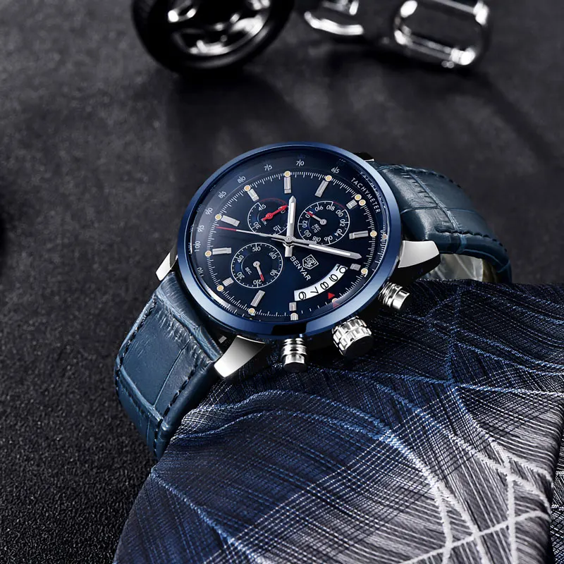 

BENYAR 2019 Casual Fashion Men's Watches Top Luxury Brand Men Business Quartz Sports Chronograph Leather Watch Relogio Masculino