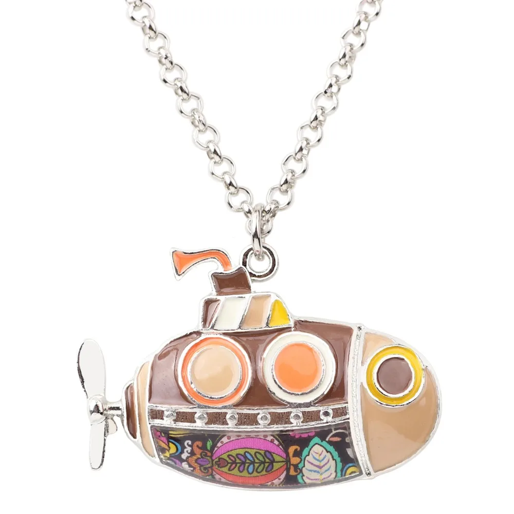 Bonsny Statement Alloy Enamel Submarine Necklace Pendant Chain Choker Unique Ocean Collection Jewelry For Women Girls Gift Party | Украшения