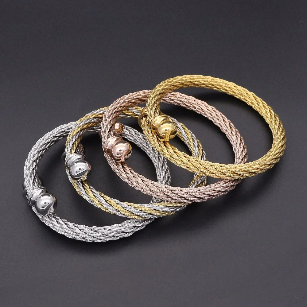 

JSBAO Men/Women Fashion Jewelry Gold/Rose/Silver color Stainless Steel Wire Twist Wild Cable Cuff Bracelet Bangle For Women
