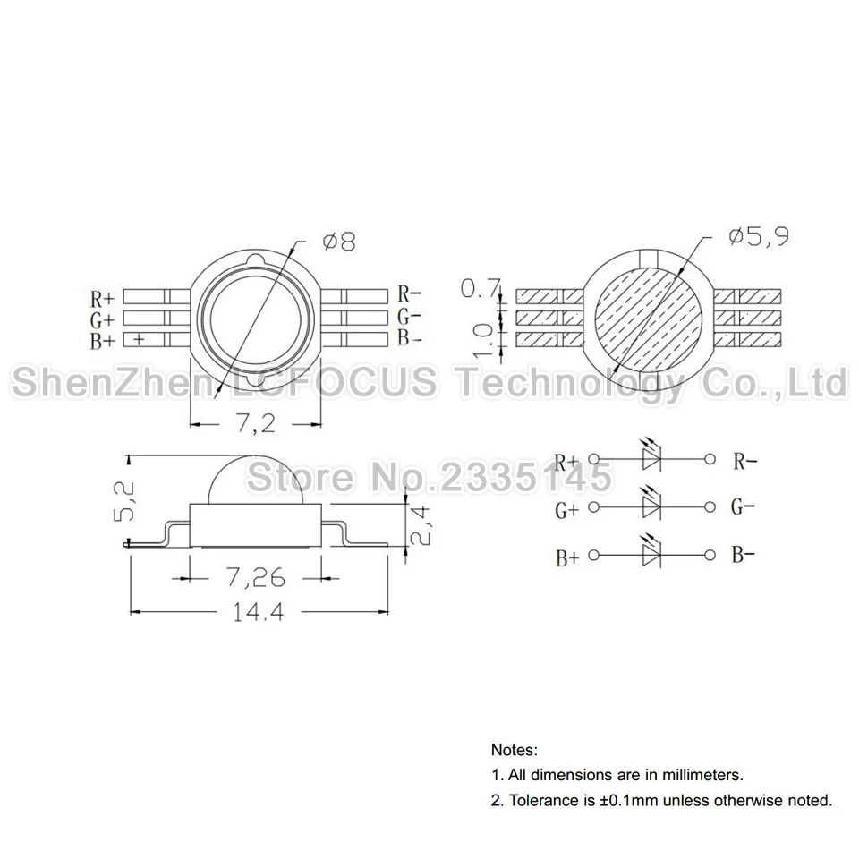 Высокая мощность 9 Вт RGB LED чип COB бусины 3 красный зеленый синий полный цвет 6 Pin 45mil
