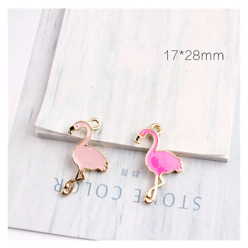 

10pcs Alloy Gold Enamel Flamingo Charms Jewelry Findings Making Earrings Accessories Metal Bird Dangle For Bracelet Necklace