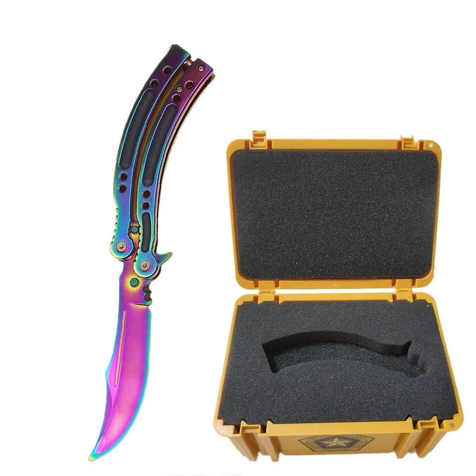 Rainbow Swayboo CS GO Karambit складной набор ножей чехол бабочка в коробке для ножей допплеровский тренировочный нож без края ревой практический инструмент - Цвет: Rainbow