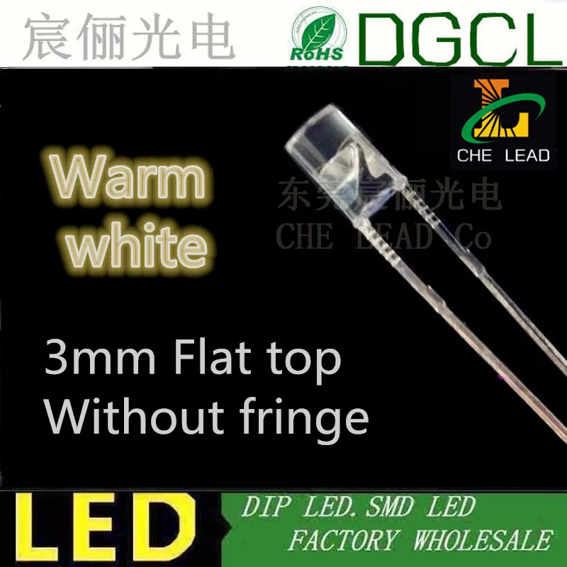 Яркий белый круглый 3 мм плоский верхний светодиодный Диод 6000 7000k без бахромы dip