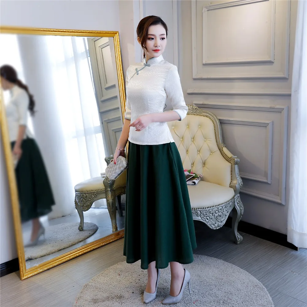 Shanghai Story традиционные китайские топы, 3/4 рукав, cheongsam Топ, традиционный китайский топ, смесь хлопка, блузка, Топ