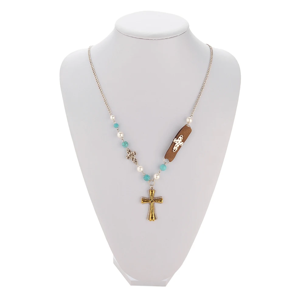 Хит продаж металлическая подвеска в виде крестов ожерелье с жемчугом Бобо бусы