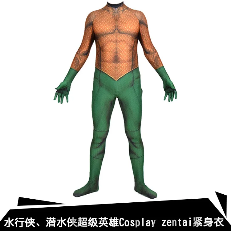 Аниме Супер Герой Костюмы аквамена Хэллоуин 3D печатных боди Zentai Костюм взрослых