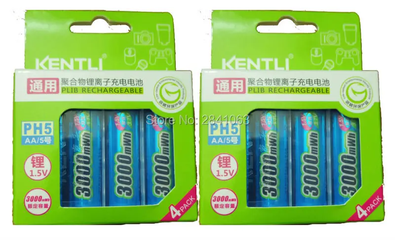 KENTLI 8шт./лот 3000mWh AA батарея 1 5 V перезаряжаемая для камеры литий-полимерная |