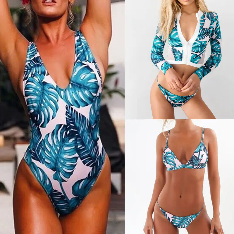 Женские 3 вида стилей купальники с цветочным принтом женские Цельный купальник