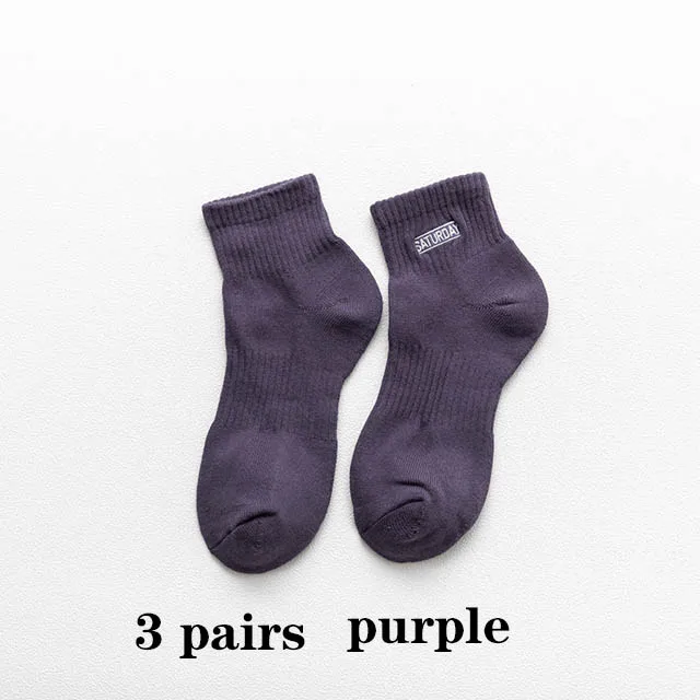 3 pairs purple Стиль, мужские спортивные носки, чёсаный хлопок, сплошной цвет, махровые носки, Повседневная Уличная одежда, крутая неделя, носки для мужчин, размер: EU39-44 - Цвет: 3 pairs purple