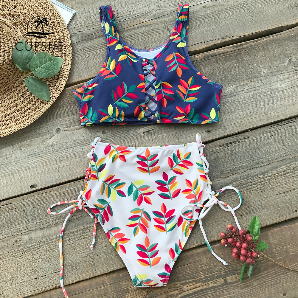Комплект бикини с принтом листьев CUPSHE женский тонкий купальник из двух частей