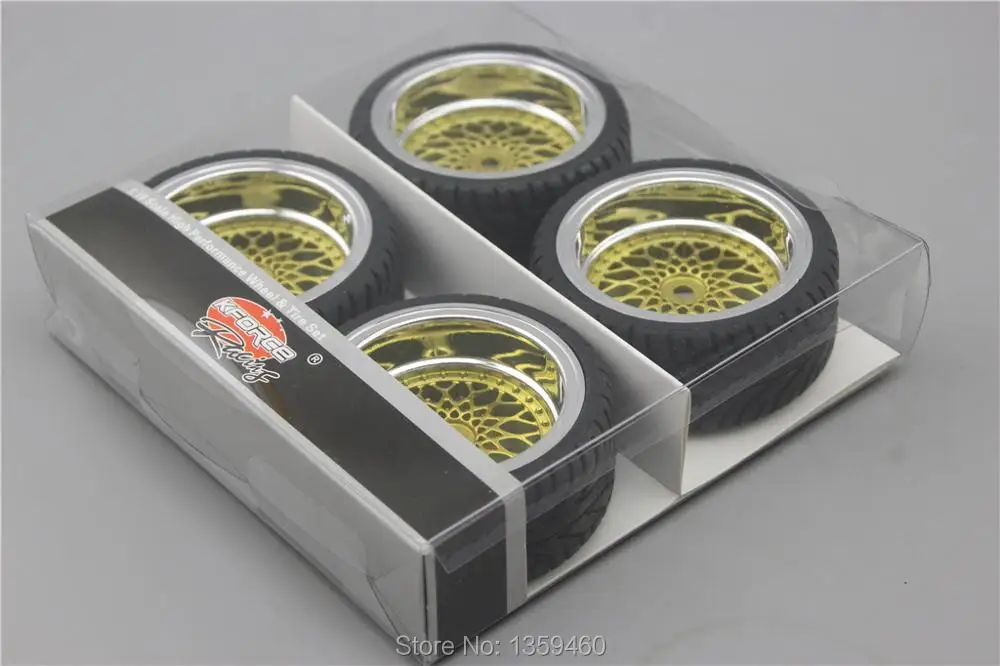 4 шт. 1/10 RC мягкие резиновые Touring шин Обод колеса с шиной Y12CG (хром + золото) 3/6/9 мм
