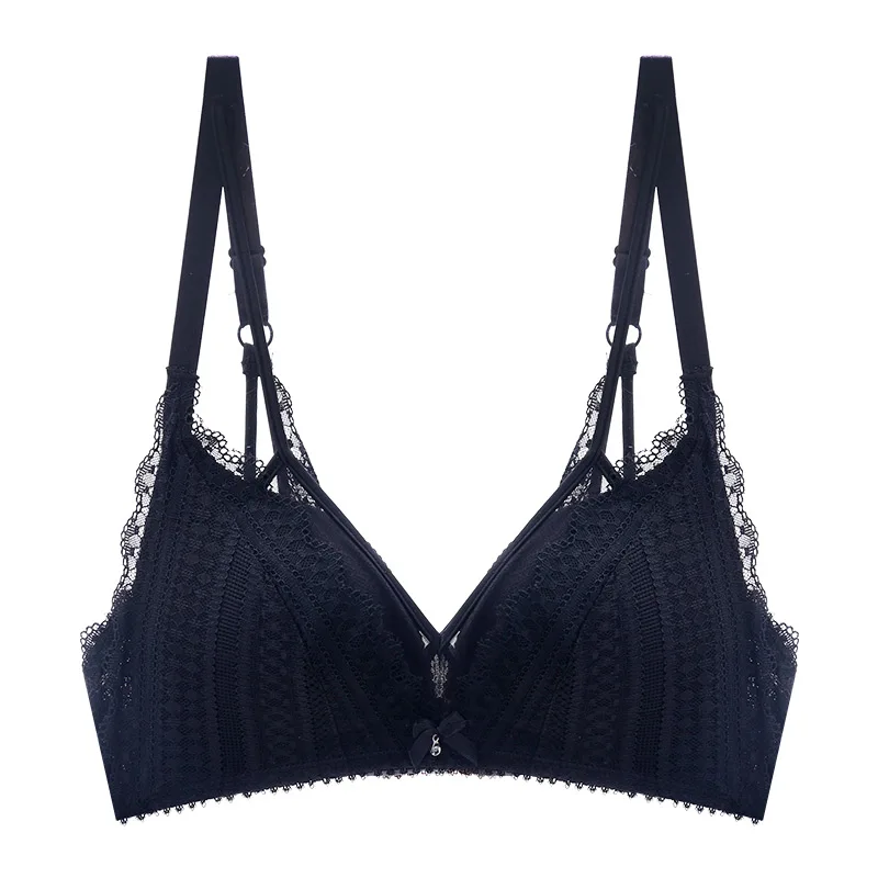 Black bra Meizimei комплект с бюстгальтером, тонкое кружевное короткое сексуальное белье, цветочный бюстгальтер, бюстгальтер для молодых девушек, бюстгальтер для женщин, супер пуш-ап трусики, маленькая грудь - Цвет: Black bra